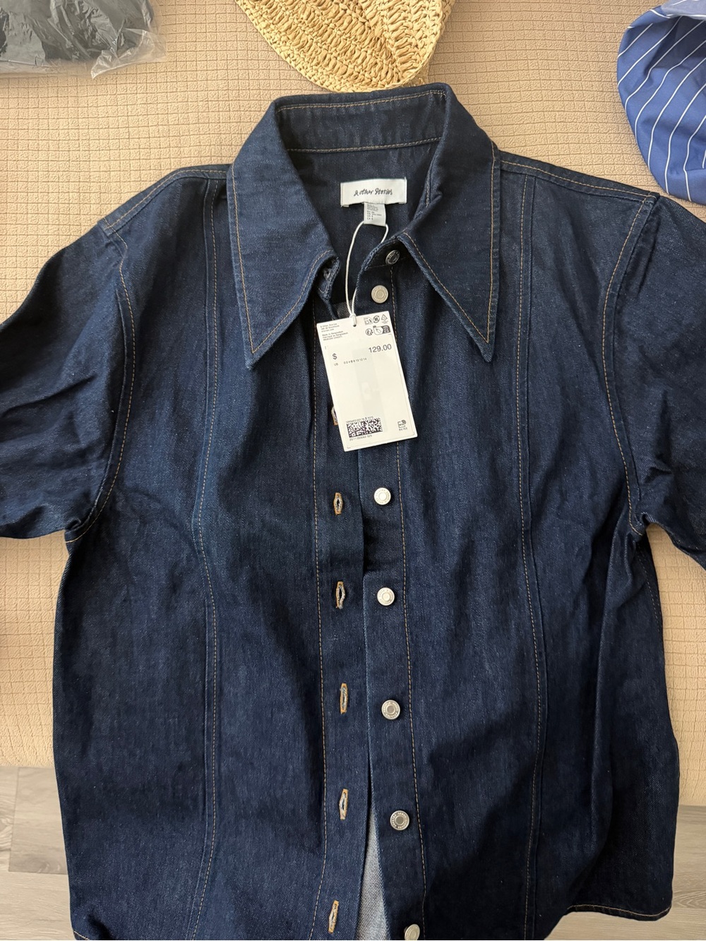 & Other Stories Navy Blue Denim Jacket with Contrast Stitching - Picture 3 of 3